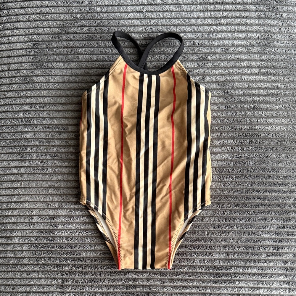Burberry Tan and Black Kids Swim One Piece